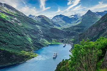 Schiffe, Meer, Berge, Fjord, Einlass, Wasser, Hafen, Boote, Kreuzfahrt, Natur, Reise
