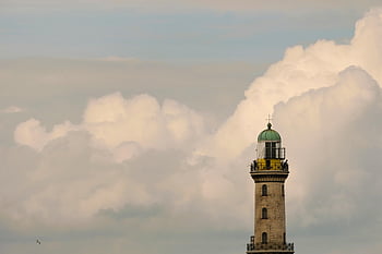 maják, mraky, vysoký, výše, výhled, lodí, moře, pláž, mezník, rostock, warnemünde