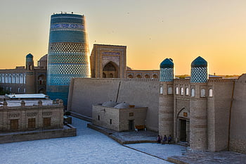Kalta Minor Minaret, Khiva, Uzbekistan, sunset, stunning architecture, historic architecture, Kalta Minor, Islamic architecture, ancient city, traditional design, minaret structure
