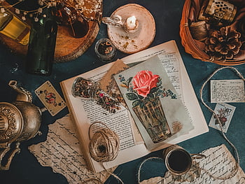 vintage postcards, still life, antique elements, calligraphy, green table, vintage decoration, antique objects, vintage still life, curated vintage, antique calligraphy, vintage items