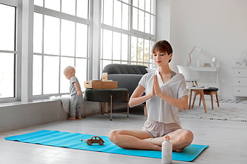 ヨガ、 ママ、 子、 運動、 家族、 女性、 楽しい、 親、 一緒に、 トレーニング、 ケア