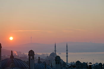 istanbul, city, mosques, minarets, sea, morning, sunrise