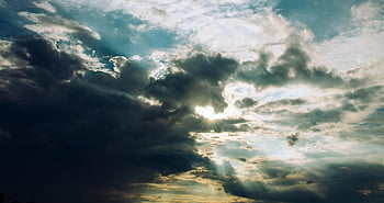 šedé cirrus mraky, dramatické mraky, sluneční paprsky, warsaw, Polsko, nápadný pohled, nebe, cloudformace, atmosférický, Přírodní krásy, počasí