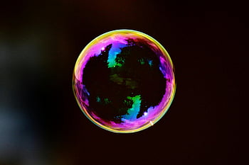 bubble illustration, colorful soap bubble, dark background, single bubble, reflecting hues, vibrant colors, iridescent bubble, soap bubble art, bubble photography, dark backdrop, bubble design