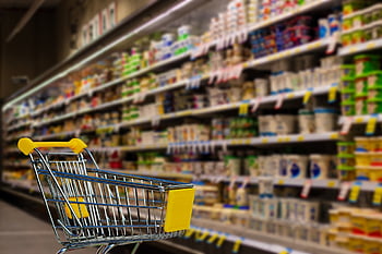 supermarket, cart, shopping, grocery, trolley, retail, food, buy, store, mart, dairy
