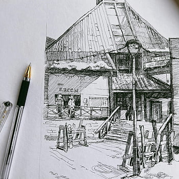 drawing of barn, intricate pen sketch, rustic building, detailed architecture, shadows, architectural sketch, pen drawing, rustic sketch, building sketch, detailed drawing, rustic architecture
