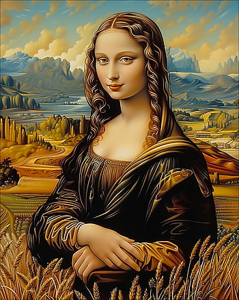 Mona Lisa, Lady Lisa, Renaissance painting, Leonardo da Vinci, art masterpiece, famous portrait, Italian art, landscape background, classical art, iconic smile, golden tones