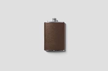 brown leather hipflask, mock up, sophisticated flask, product showcase, white background, leather flask, brown hipflask, product mockup, isolated flask, brown leather, white backdrop