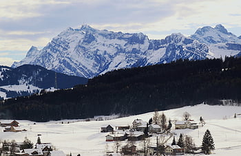 regione di säntis, paesaggio innevato, insediamento, villaggio, la neve, cime, montagna, foresta Nera, paesaggio di montagna, natura, villaggi alpini
