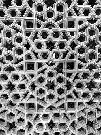 Černý a bílý, geometrický vzor, architektonický design, symetrie, Umělecký design, detail, Šestihranné tvary, černobílý, detailní, textura, struktura