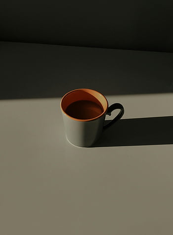 hot cocoa, coffee mug, sunlight, minimalist, shadow, warm sunlight, simple table, cup, drink, morning, cozy