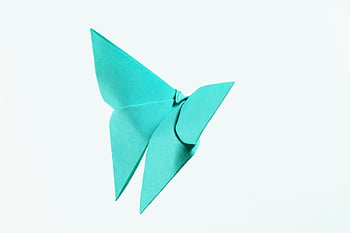 Teal Paper Butterfly, Origami motýl, zářivé modré, papír řemesla, bílé pozadí, motýl ilustrace, Teal Origami, modrý motýl, papírový motýl, Origami Art