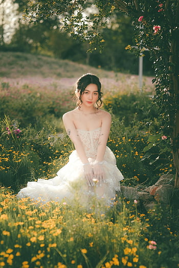 woman, portrait, ai Yem, dress, nature, flowers, outdoors, asian, asian Woman, young Woman, female