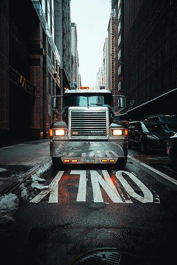 kamionu, mokré silnici, New York City, čelní pohled, den, ulice, městský, panoráma města, vozidlo, Mack truck, mokré ulice