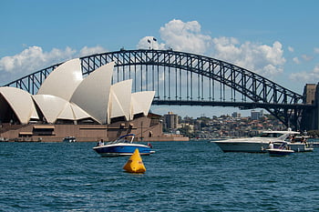 Sydney Opera House, porto de sydney, Ponte do porto, iates, barcos, vela, mar, marcos emblemáticos, sydney, Austrália, beira-mar