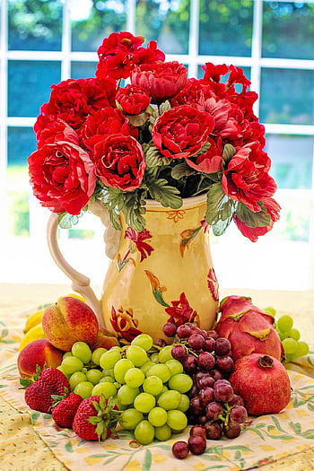 flowers, fruit, beautiful Flowers, flower Background, nature, flower Wallpaper, vase, decorative, still Life, yellow, wall Art