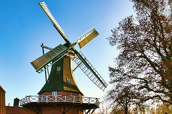 windmolen, oud, historisch, gebouw, De Lütje Anja, museum, architectuur, structuur, boom, hemel, toerisme