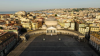 piazza del plebiscito, Napoli, Italia, vista aerea, famoso punto di riferimento, paesaggio urbano, piazza storica, architettura europea, Città Mediterranea, fotografia aerea