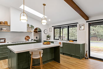 cuisine, design d'intérieur, maison, luxe, immobilier, appartement, moderne, en bois, canapé, sol, la fenêtre