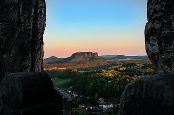 flow, landscape, nature, mountains, forest, sunset, water, rock, outlook, mood, saxon Switzerland