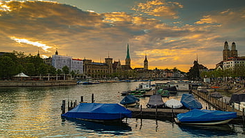 švýcarsko, zurich, západ slunce, večerní atmosféru, fraumünster, limmat, Příroda, památník, budova, letní, nebe