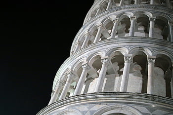 Leaning Tower of Pisa, night sky, illuminated, close-up, architecture, Italy, Pisa, landmark, historic, tower, night photography