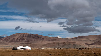 mongolia, nomads, yurt, landscape, clouded Sky, mountain Range, expanse