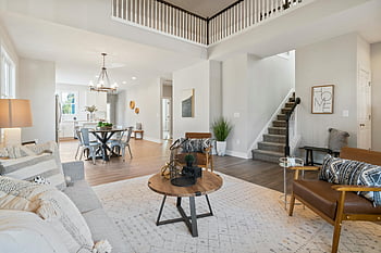 Wohnzimmer, Offenes Konzept, moderne Möbel, helles Dekor, elegantes Innenraum, zeitgemäßes Design, stilvolles Zuhause, gemütlicher Raum, Wohnbereich, Wohnkultur, Innenarchitektur