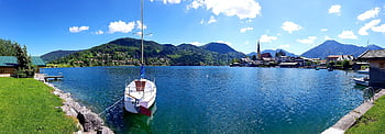 malerwinkel, tegernsee, rottach-egern, bavaria, Německo, prázdnin, rekreační oblasti, plachetnice, slunný, jezero, modrá obloha