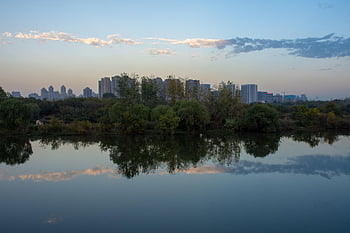 appartamenti, blu, calma, Cina, Cinese, città, chiaro, colorato, giardino, lago, paesaggio