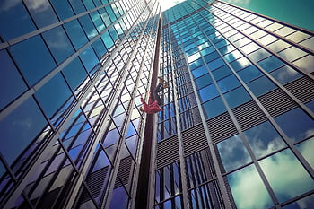 composizione, suicidio, uomo, gettare, far cadere, costruzione, grattacieli, finestre, ufficio, architettura, riflessi