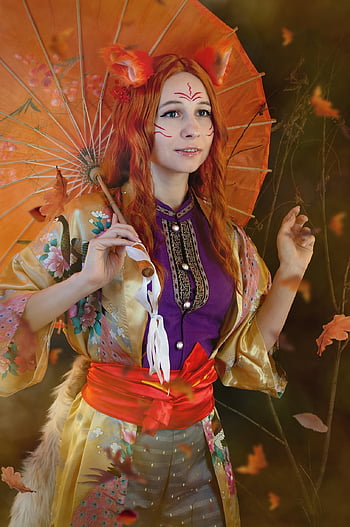 きつね、 コスプレイヤー、 キツネ、 ポージング、 若い女性、 女性、 日本、 ファンタジー、 コスプレ、 女性の肖像、 赤毛