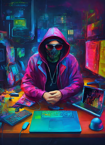 uomo, figura incappucciata, computer, pirata, programmatore, colorato, opera d'arte, Agenzia di sviluppo angolare USA, Servizi di sviluppo angolare, agenzia di sviluppo angolare di alto livello, Agenzia angolare