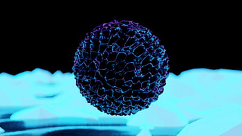 3D model, virová buňka, Digitální vykreslování, neonové melíry, důraz na strukturu, míč na ledě, struktura viru, neonový virus, digitální virus, 3D virus, ledové plochy