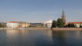 Miasto, Europa, podróżować, badanie, pejzaż miejski, wrocław, rzeka, architektura, kościół, wieże