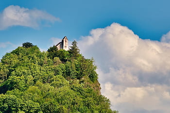 montaña, cumbre, Iglesia, paisaje, campo, naturaleza, capilla, edificio, bosque, arboles, cielo