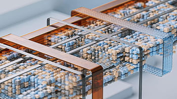 AI illustration, artificial intelligence, large language models, prediction method, Wes Cockx, Visuali, 3D render, abstract geometric, data paths, colorful blocks, data flow