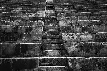 schody, ampitheater, kourion, starověké, ruiny, schodiště, kroky, starověké divadlo, Kypr, Černý a bílý, vydržet
