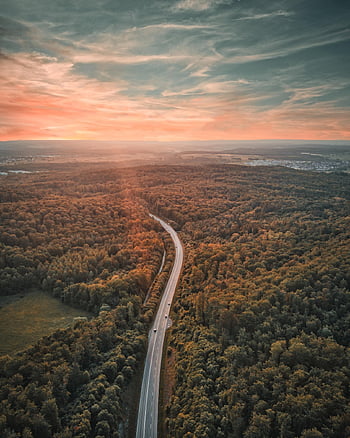 heaven, road, drone, nature, phone Wallpaper, path, landscape, goal, clouds, horizon, bird's Eye View