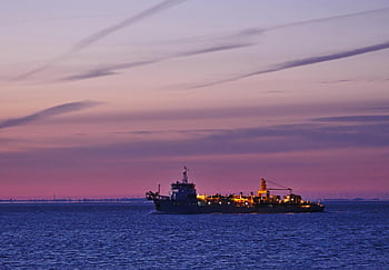 ship, flow, sunrise, nature, work Ship, suction Excavator, tomorrow, dusk, elbe, electricity, cuxhaven