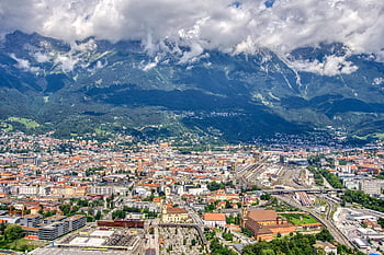 panoráma města, město, innsbruck, Příroda, Rakousko, hory, městský, údolí, panoráma, budov