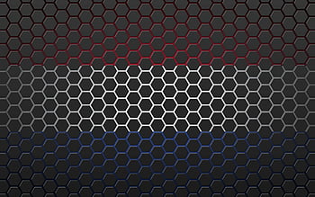 hexagon honeycomb, Netherlands flag, geometric pattern, abstract design, red white blue, honeycomb structure, flag design, hexagonal grid, modern art, digital art, Netherlands colors