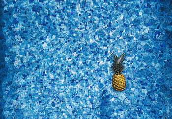 ananas, modré mozaikové dlaždice, bazén, letní vibrace, Tropická estetika, Plovoucí ananas, Vibrující ananas, modrý bazén, Mozaický dlaždice, tropické ovoce, letní ovoce