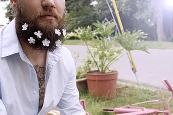hipster, man, beard, style, flowers, guy, male, outdoors, day, person, portrait