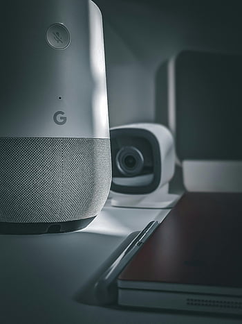 inteligentní reproduktor, detailní fotografie, inteligentní domácí zařízení, moderní reproduktor, nastavení fotoaparátu, minimalistický styl, Inteligentní domácí technologie, inteligentní zařízení, automatizace domácnosti, chytrý fotoaparát, Inteligentní tech