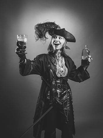 pirat, kostume, cosplay, rom, drikke, alkohol, model, Corsairs, Tricorne, beruset, portræt