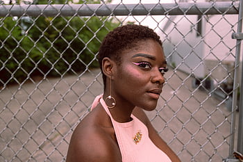 urban woman portrait, beauty, black, city, close, face, fashion, female, fence, girl, hair