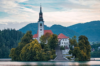 jezero, kostel, vesnice, oceán, víra, náboženství, architektura, Bůh, modlitba, křesťanství, budova