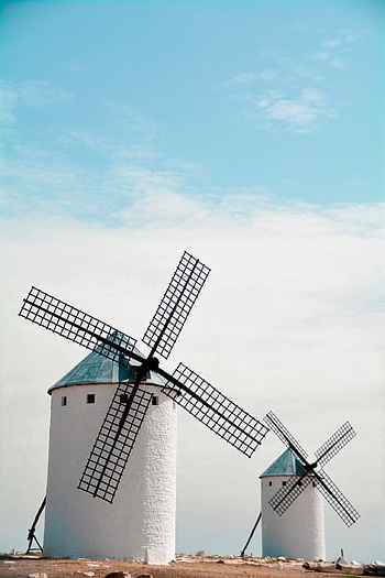 windmills, buildings, campo De Criptana, sky, landmark, old, medieval, turbine, energy, architecture, tourist Attraction