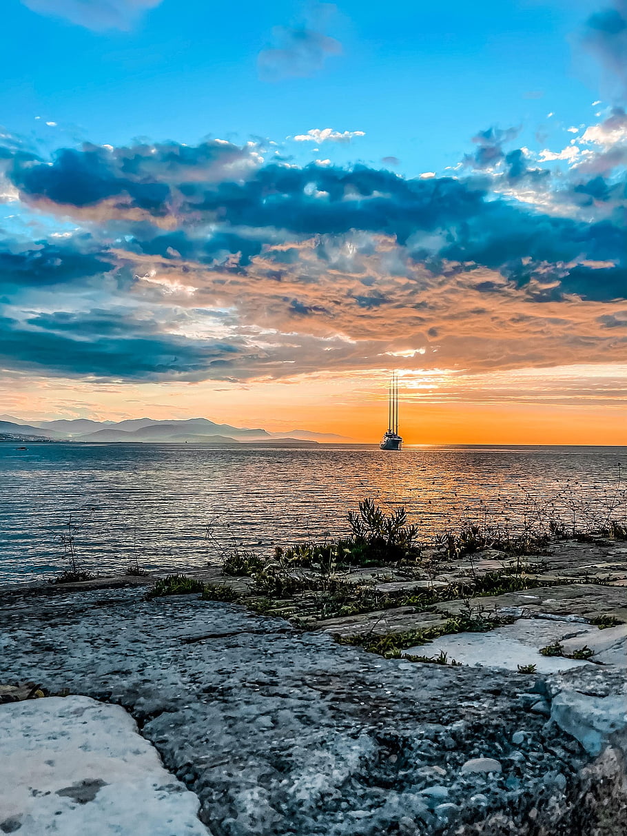 tramonto, barca, andare in barca, barca a vela, yacht, spiaggia, mare, costa, Alba, sera, natura